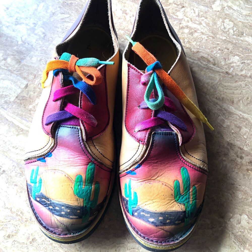 "VTG Those Shoes" SoleTech Desert Sunset Saguaro Cactus Hand Painted Size 8